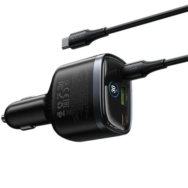 Автомобільний зарядний пристрій Hoco Z70 PD45W (2Type-C + USB) + кабель Type-C to Type-C - Black (923427B) Автомобільний зарядний пристрій Hoco Z70 PD45W (2Type-C + USB) + кабель Type-C to Type-C - Black: фото 4 з 8