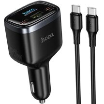 Автомобільний зарядний пристрій Hoco Z70 PD45W (2Type-C + USB) + кабель Type-C to Type-C - Black: фото 1 з 8