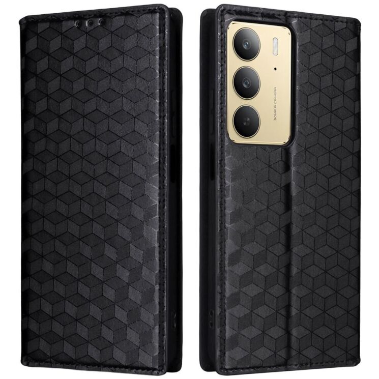 Чехол Deexe Rhombus Book для Realme C75 - Black: фото 1 из 10