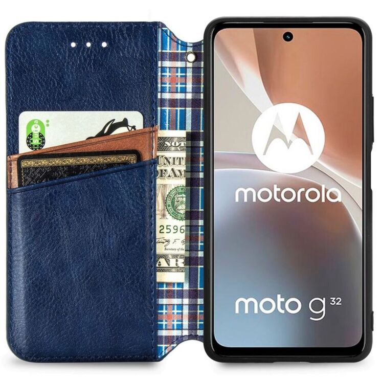 Чехол Deexe Rhombus Wallet для Motorola Moto G32 - Blue: фото 2 из 10