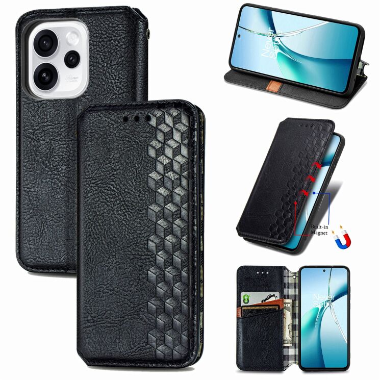 Чехол Deexe Rhombus Wallet для OPPO Reno 15 F/FS - Black: фото 4 из 10
