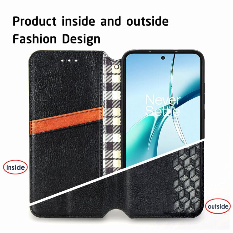Чехол Deexe Rhombus Wallet для OPPO Reno 15 F/FS - Black: фото 7 из 10