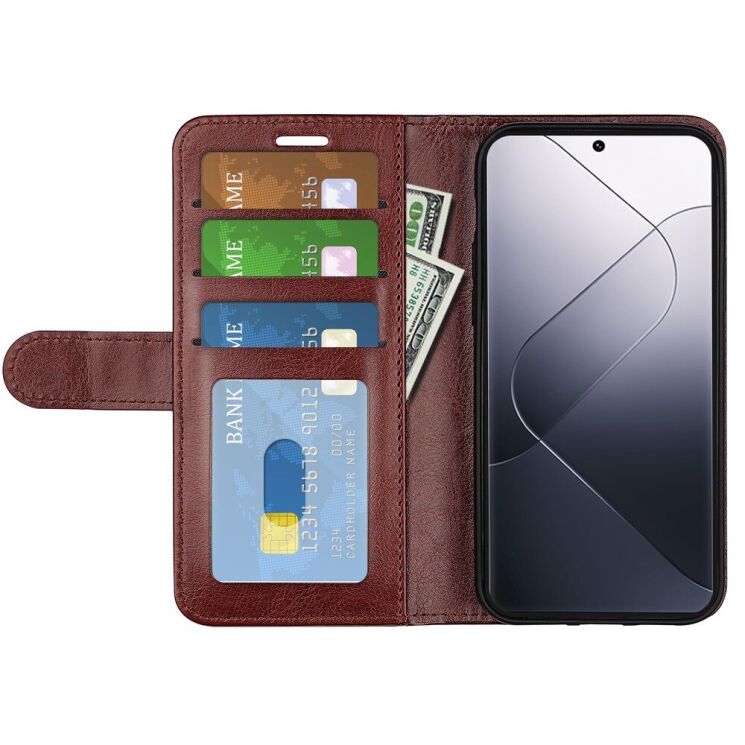 Чехол-книжка Deexe Wallet Style для Xiaomi 14 Pro - Brown: фото 2 из 7