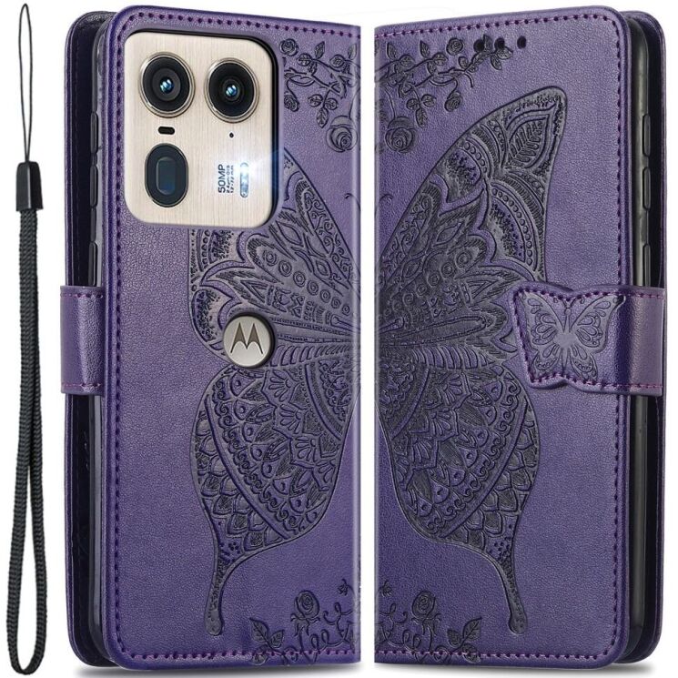Чехол UniCase Butterfly Pattern для Motorola Edge 50 Ultra - Dark Purple: фото 1 из 8