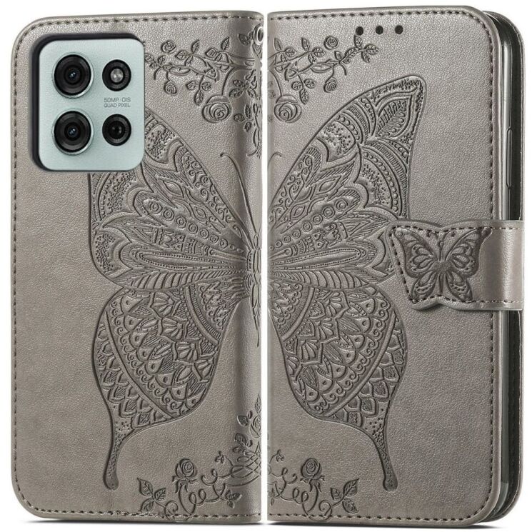 Чохол UniCase Butterfly Pattern для Motorola Moto G75 - Grey: фото 1 з 10