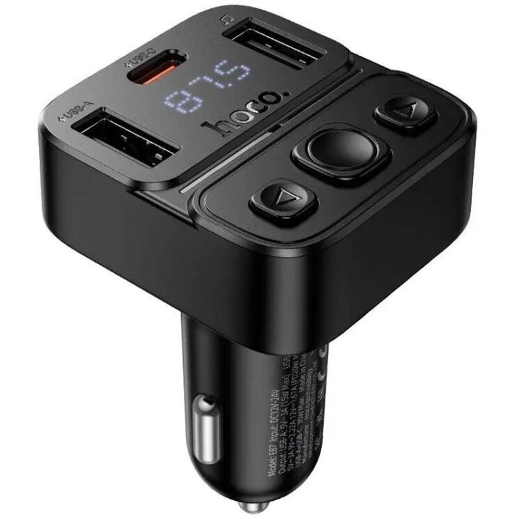 FM модулятор Hoco E87 Delta 35W (Type-C + 2USB) - Black: фото 2 из 9