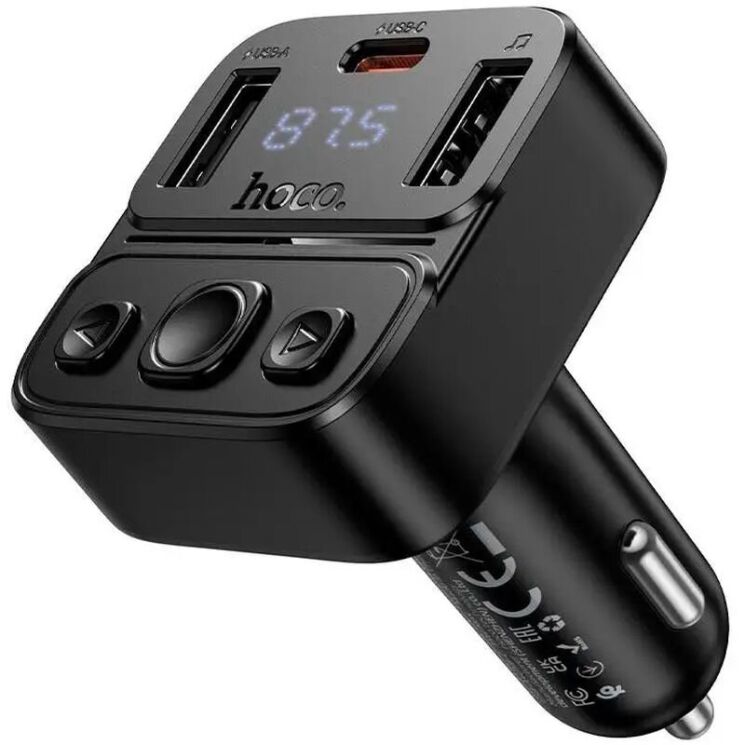FM модулятор Hoco E87 Delta 35W (Type-C + 2USB) - Black: фото 3 из 9