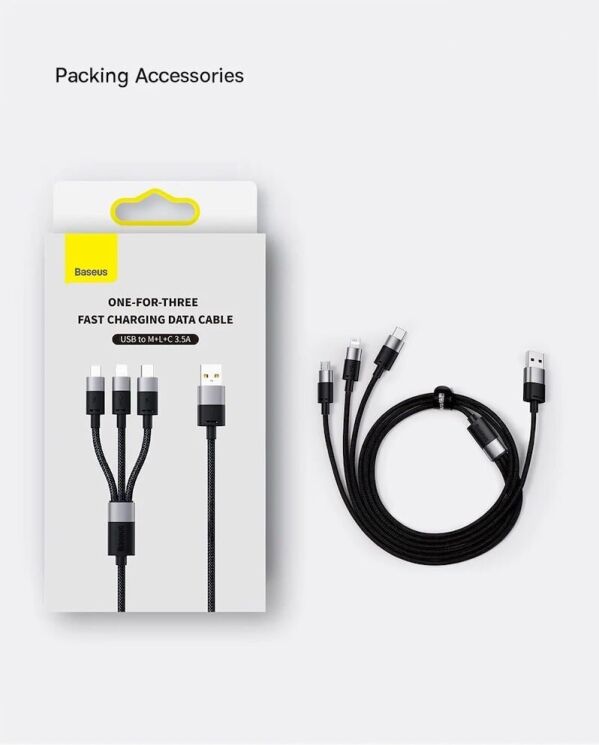Кабель Baseus StarSpeed 3-in-1USB to MicroUSB+Lightning+Type-C (3.5A, 1.2m) CAXS000001 - Black: фото 18 з 18