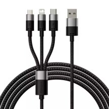 Кабель Baseus StarSpeed 3-in-1USB to MicroUSB+Lightning+Type-C (3.5A, 1.2m) CAXS000001 - Black: фото 1 з 18