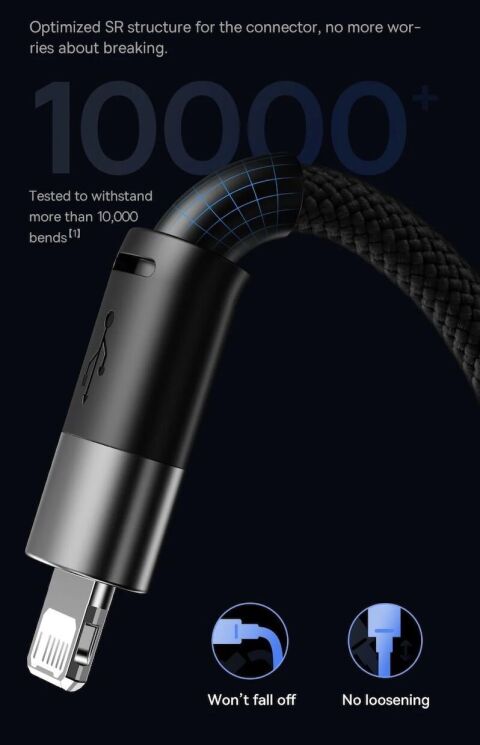 Кабель Baseus StarSpeed 3-in-1USB to MicroUSB+Lightning+Type-C (3.5A, 1.2m) CAXS000001 - Black: фото 13 з 18