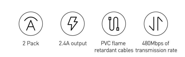 Комплект кабелів (2шт) Baseus Simple Wisdom USB to Lightning (2.4A, 1.5m) TZCALZJ-02 - White: фото 4 з 15