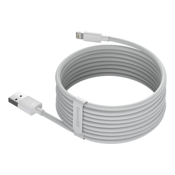 Комплект кабелів (2шт) Baseus Simple Wisdom USB to Lightning (2.4A, 1.5m) TZCALZJ-02 - White: фото 1 з 15