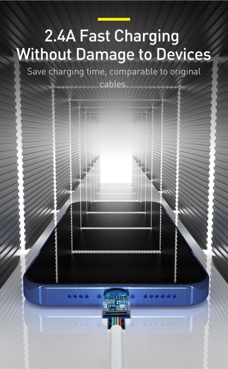 Комплект кабелів (2шт) Baseus Simple Wisdom USB to Lightning (2.4A, 1.5m) TZCALZJ-02 - White: фото 7 з 15