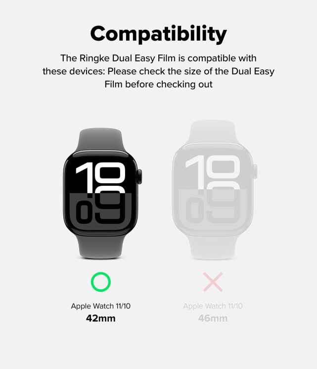 Комплект защитных пленок Ringke Dual Easy Pro Film для Apple Watch 10 / 11 42 mm (8800293851622) (371863) Комплект защитных пленок Ringke Dual Easy Pro Film для Apple Watch 10 / 11 42 mm (8800293851622): фото 3 из 15