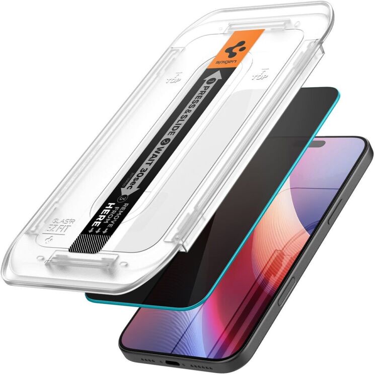 Комплект защитных стекол Spigen (SGP) GLAS.tR EZ Fit Privacy для Apple iPhone 16 Pro: фото 3 из 14
