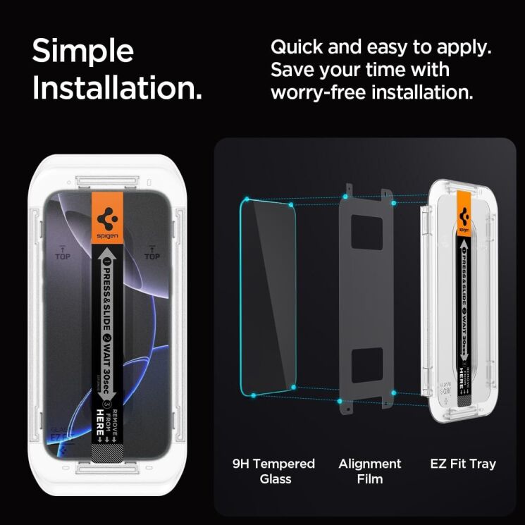Комплект защитных стекол Spigen (SGP) GLAS.tR EZ Fit Privacy для Apple iPhone 16 Pro: фото 13 из 14