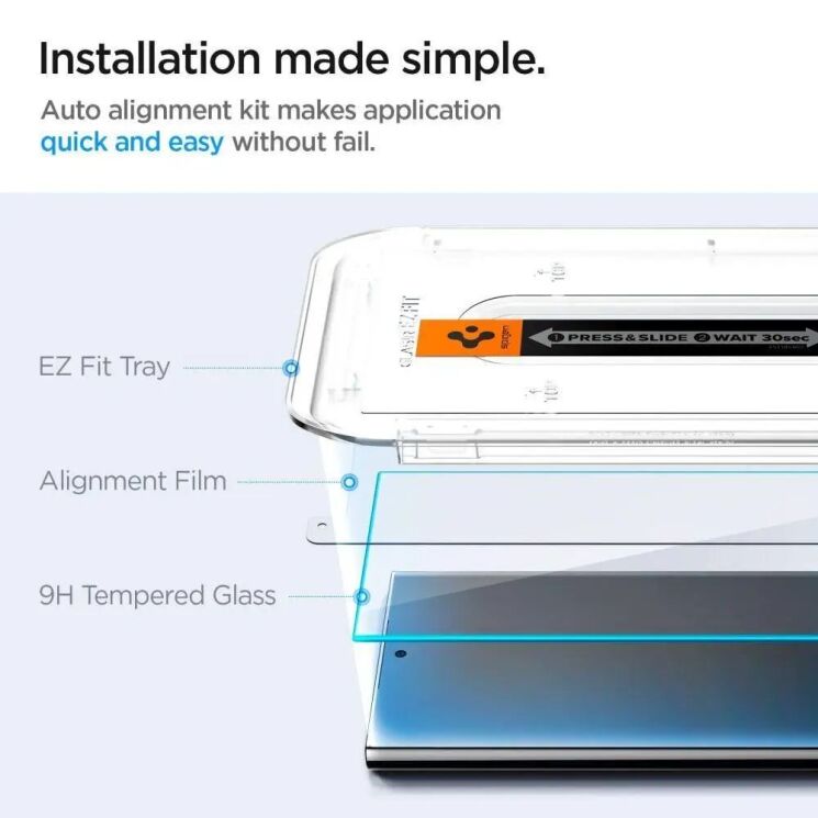 Комплект защитных стекол Spigen (SGP) GLAS.tR EZ Fit Sensor Protected для Samsung Galaxy S24 Ultra (S928): фото 6 из 10