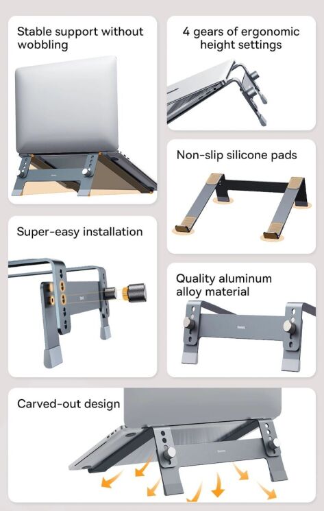 Подставка для ноутбука Baseus UltraStable (B10053100811-00) - Space Grey: фото 10 из 24