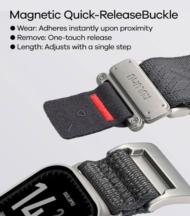 Ремінець AULUMU C03 Titanium Mag Buckle Quick-Release Band для Apple Watch 46 / 45 / 44 / SE 44 / 42 (Series 1-3) / Ultra (Gen 1-4) - Silver / Black (398001BS) Ремінець AULUMU C03 Titanium Mag Buckle Quick-Release Band для Apple Watch 46 / 45 / 44 / SE 44 / 42 (Series 1-3) / Ultra (Gen 1-4) - Silver / Black: фото 6 з 12