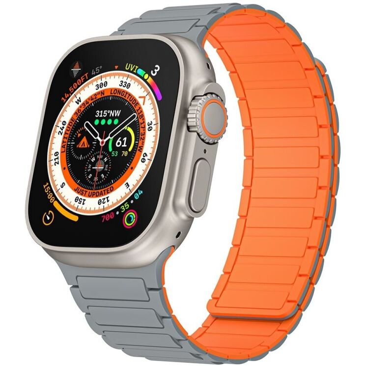Ремешок Deexe Magnetic Band для Apple Watch 42 (Series 10) / 41 / 40 / SE 40 / 38 - Grey / Orange: фото 3 из 4
