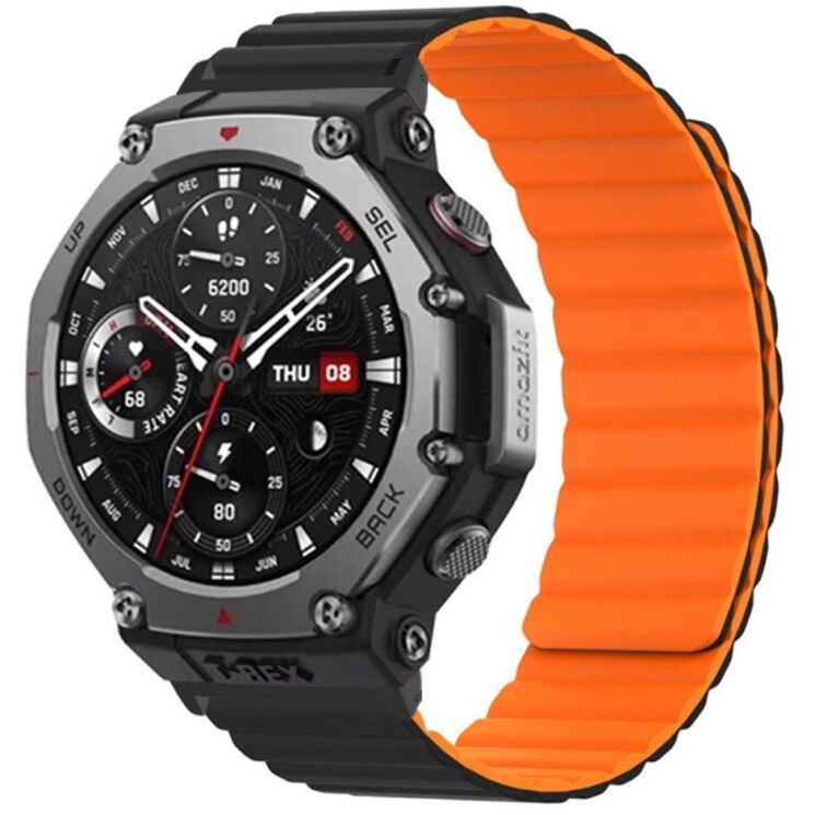 Ремешок Deexe Magnetic Band для Xiaomi Amazfit T-ReX 3 - Black / Orange: фото 3 из 3