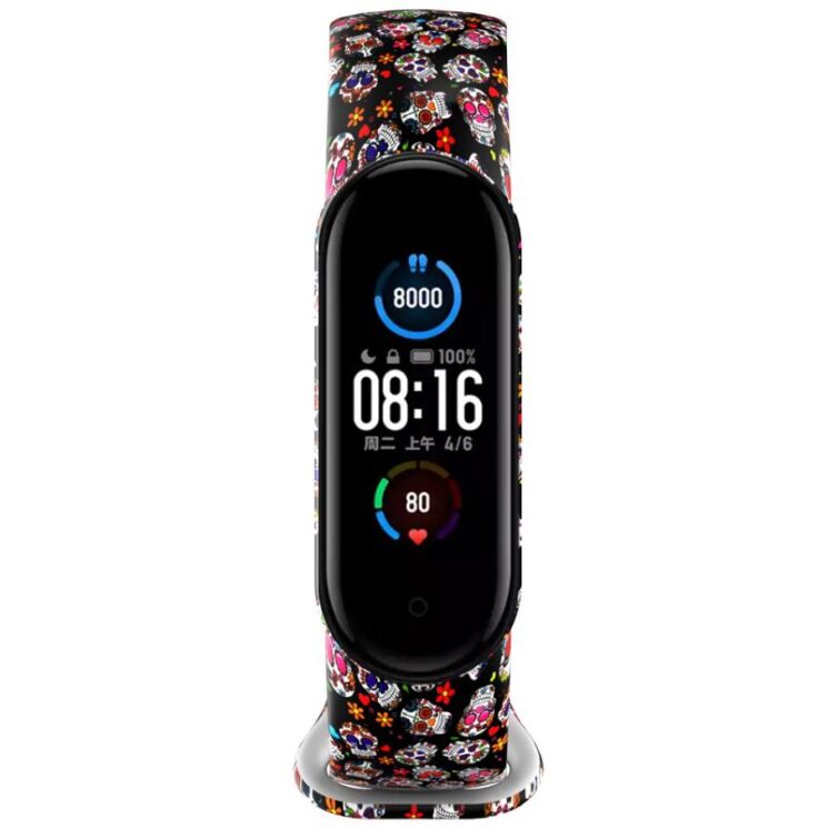 Ремешок Deexe Style Strap для Xiaomi Mi Band 5 / Mi Band 6 - Colorful Skull: фото 2 из 5