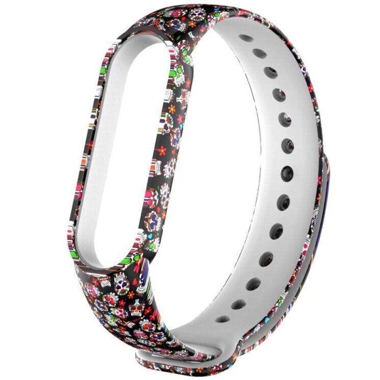Ремешок Deexe Style Strap для Xiaomi Mi Band 5 / Mi Band 6 - Colorful Skull: фото 4 из 5
