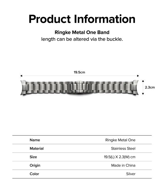 Ремешок Ringke Metal One Band для Samsung Galaxy Watch 4 / 5 (44mm) - Silver: фото 12 из 12