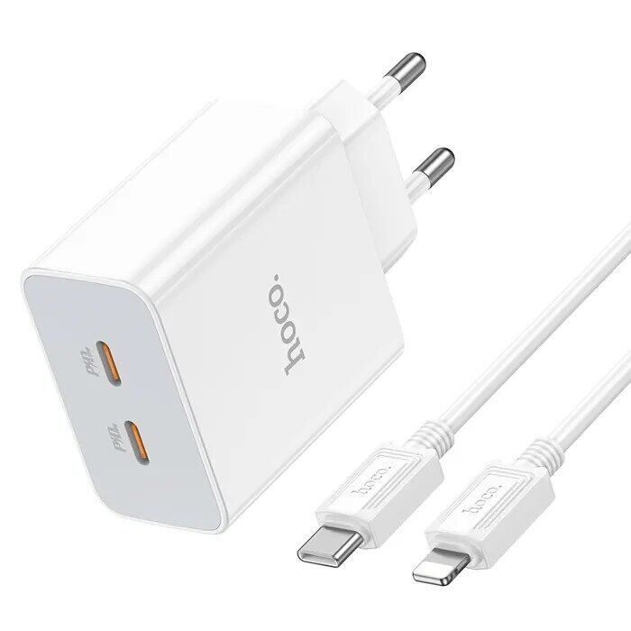 Сетевое зарядное устройство Hoco C108A PD35W + кабель Type-C to Lightning - White: фото 3 из 13