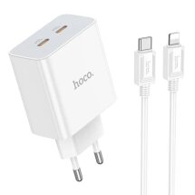Сетевое зарядное устройство Hoco C108A PD35W + кабель Type-C to Lightning - White: фото 1 из 13