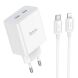 Сетевое зарядное устройство Hoco C108A PD35W + кабель Type-C to Lightning - White (346166W). Фото 1 из 13