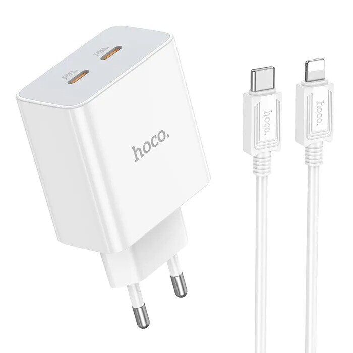 Сетевое зарядное устройство Hoco C108A PD35W + кабель Type-C to Lightning - White: фото 1 из 13
