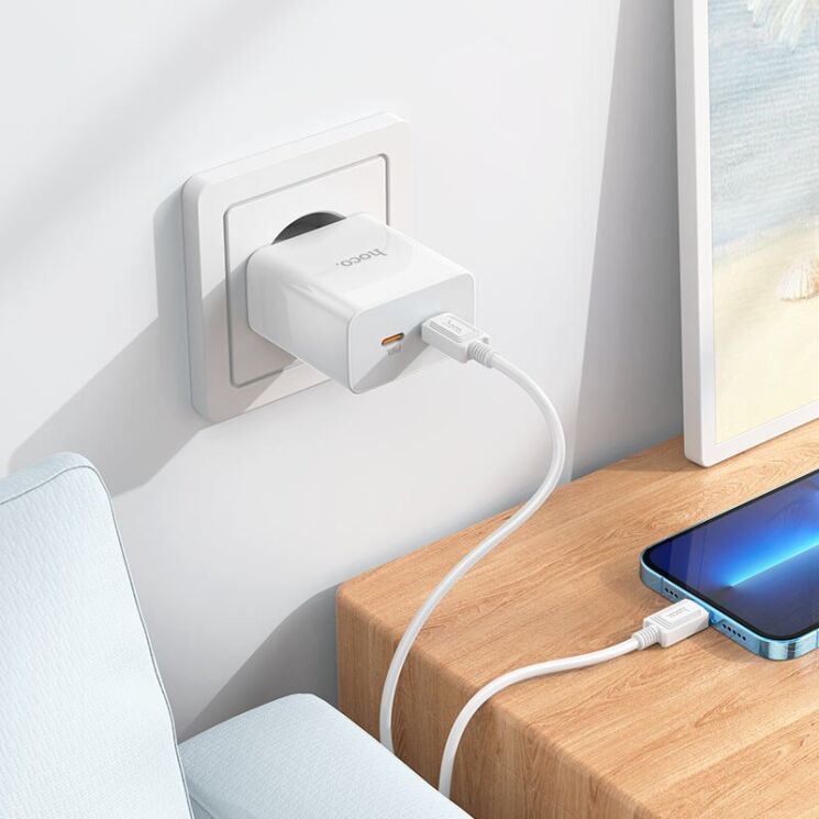 Сетевое зарядное устройство Hoco C108A PD35W + кабель Type-C to Lightning - White: фото 13 из 13