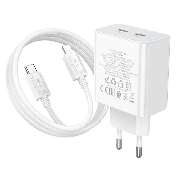 Сетевое зарядное устройство Hoco C108A PD35W + кабель Type-C to Lightning - White: фото 6 из 13