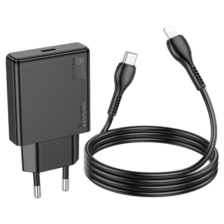 Сетевое зарядное устройство Hoco N37 Delgado PD20W + кабель Type-C to Lightning - Black: фото 3 из 9