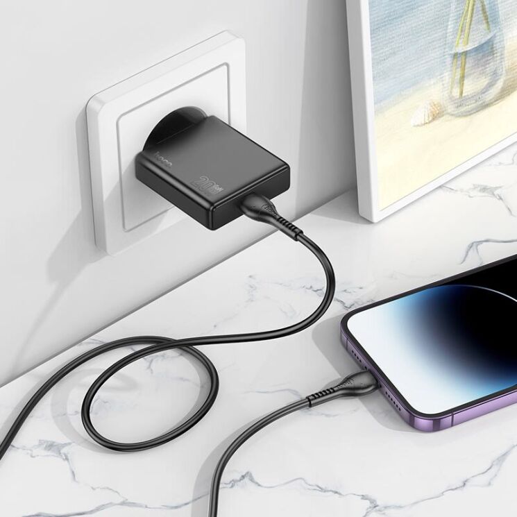 Сетевое зарядное устройство Hoco N37 Delgado PD20W + кабель Type-C to Lightning - Black: фото 8 из 9