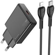 Сетевое зарядное устройство Hoco N37 Delgado PD20W + кабель Type-C to Lightning - Black: фото 1 из 9