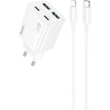 Сетевое зарядное устройство Hoco N56 30W 2C+2U + кабель Type-C to Lightning - White: фото 1 из 6