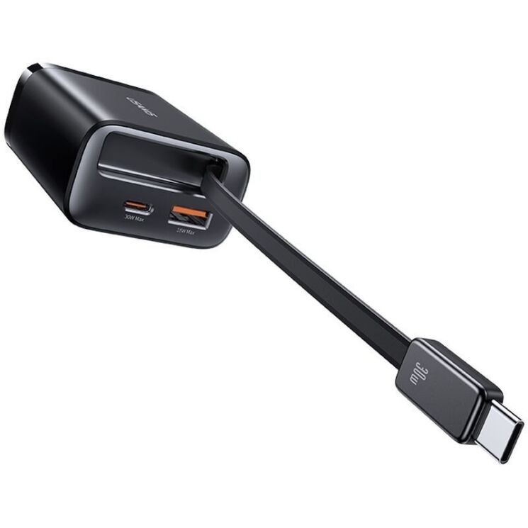 Мережевий зарядний пристрій USAMS US-CC296 GaN 30W (USB + Type-C) + кабель Type-C - Black: фото 2 з 21