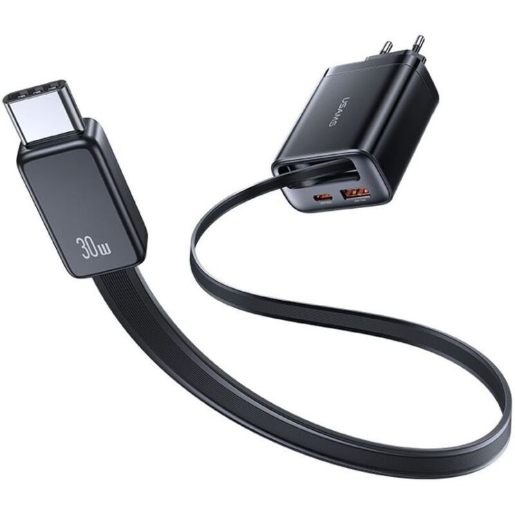 Мережевий зарядний пристрій USAMS US-CC296 GaN 30W (USB + Type-C) + кабель Type-C - Black: фото 3 з 21