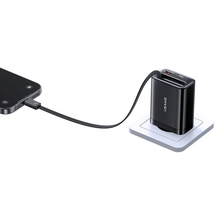 Мережевий зарядний пристрій USAMS US-CC296 GaN 30W (USB + Type-C) + кабель Type-C - Black: фото 5 з 21