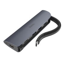 USB HUB HOCO HB13 EasyLink Type-C to 3xUSB 3.0 + HDMI + PD - Metal Gray: фото 1 з 6