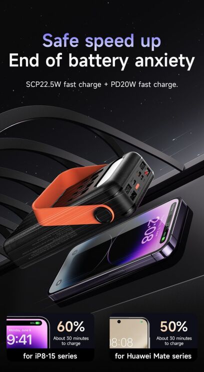Зовнішній акумулятор Hoco DB33 Plus 22.5W+PD20W Sun Solar (30000mAh) - Black: фото 9 з 16