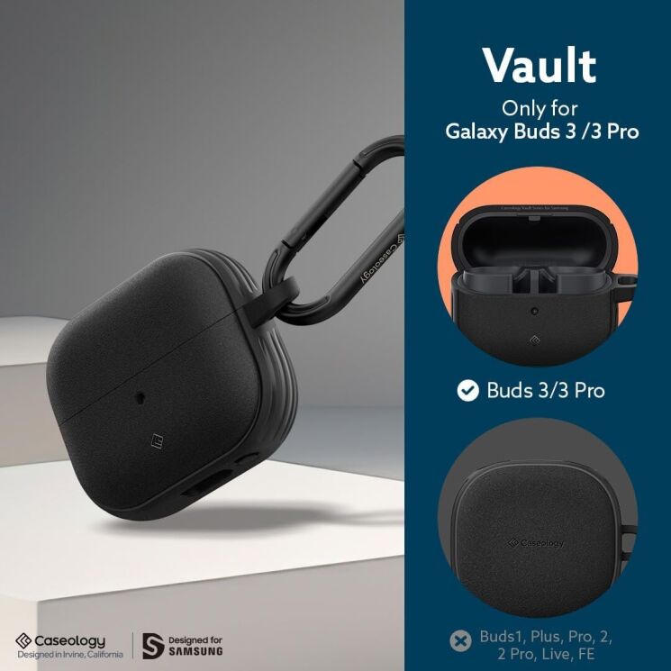 Защитный чехол Caseology Vault by Spigen для Samsung Galaxy Buds 3 / Buds 3 Pro - Matte Black: фото 3 из 7