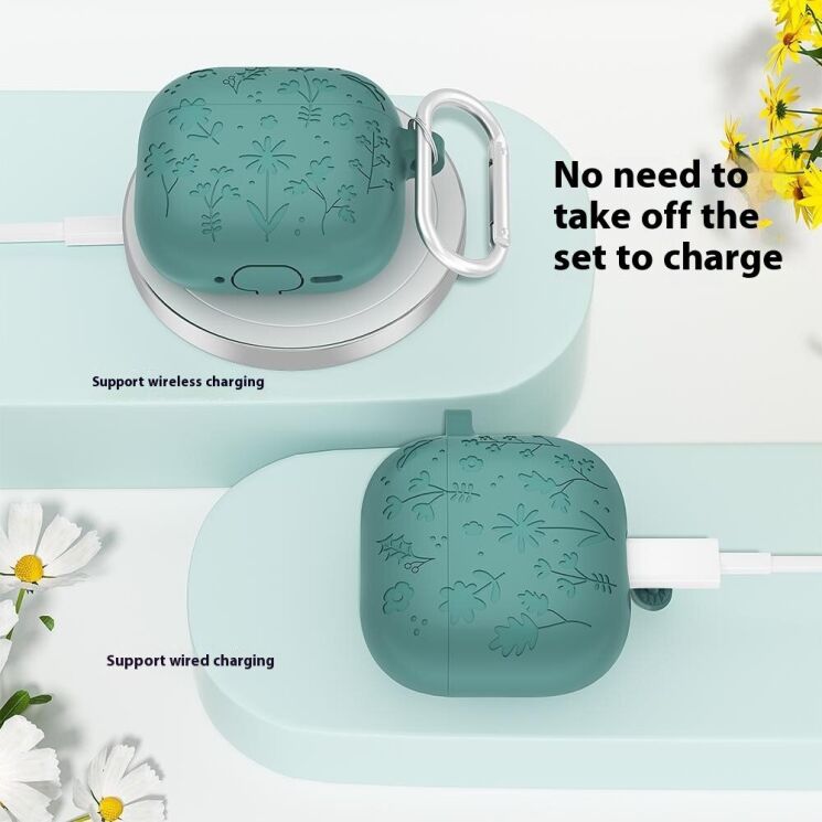 Защитный чехол Deexe Flower Pattern для Apple AirPods 4 - Matcha Green: фото 7 из 8