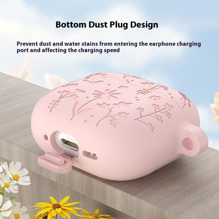 Защитный чехол Deexe Flower Pattern для Apple AirPods 4 - Matcha Green: фото 6 из 8