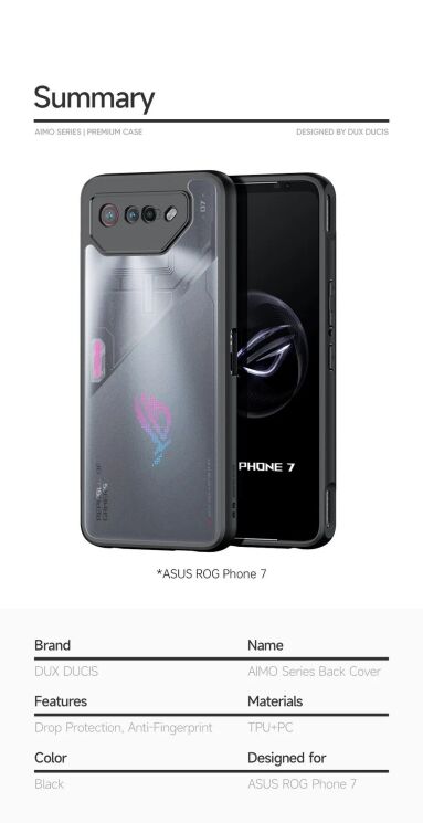 Защитный чехол DUX DUCIS Aimo Series (V2) для ASUS ROG Phone 7 - Black: фото 14 из 15