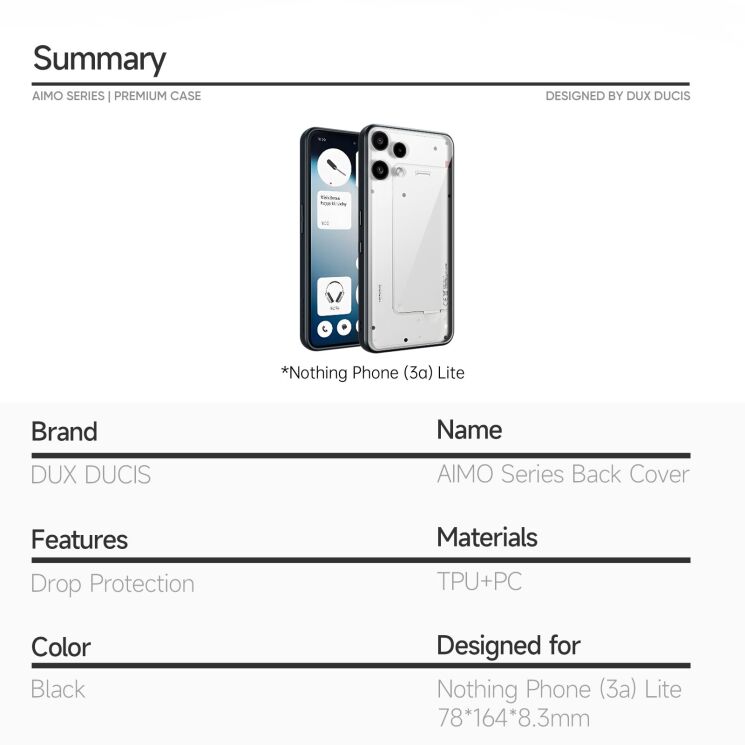 Захисний чохол DUX DUCIS Aimo Series для Nothing Phone (3a) Lite - Black (405401B) Захисний чохол DUX DUCIS Aimo Series для Nothing Phone (3a) Lite - Black: фото 9 з 9