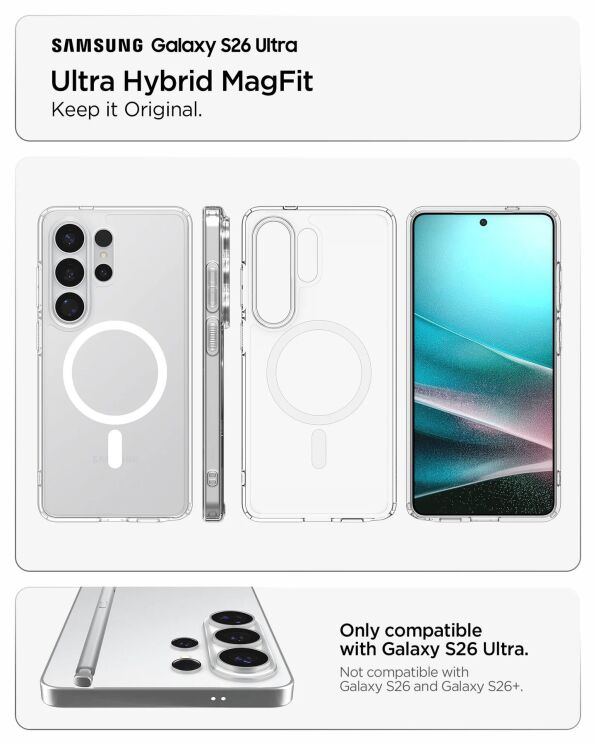 Захисний чохол Spigen Ultra Hybrid (MagFit) для Samsung Galaxy S26 Ultra (S948) ACS10679 - Clear / White: фото 7 з 14
