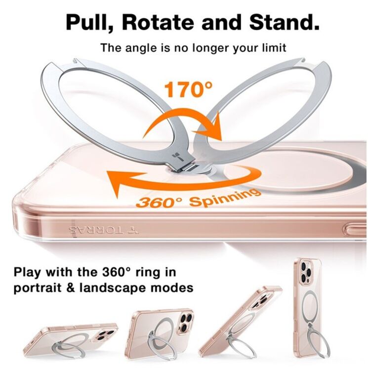 Защитный чехол TORRAS Ostand Spin MagSafe для Apple iPhone 16e - Transparent: фото 3 из 4